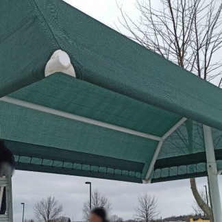 Before re-stitching — underside view of the mesh canopy (previous employer)